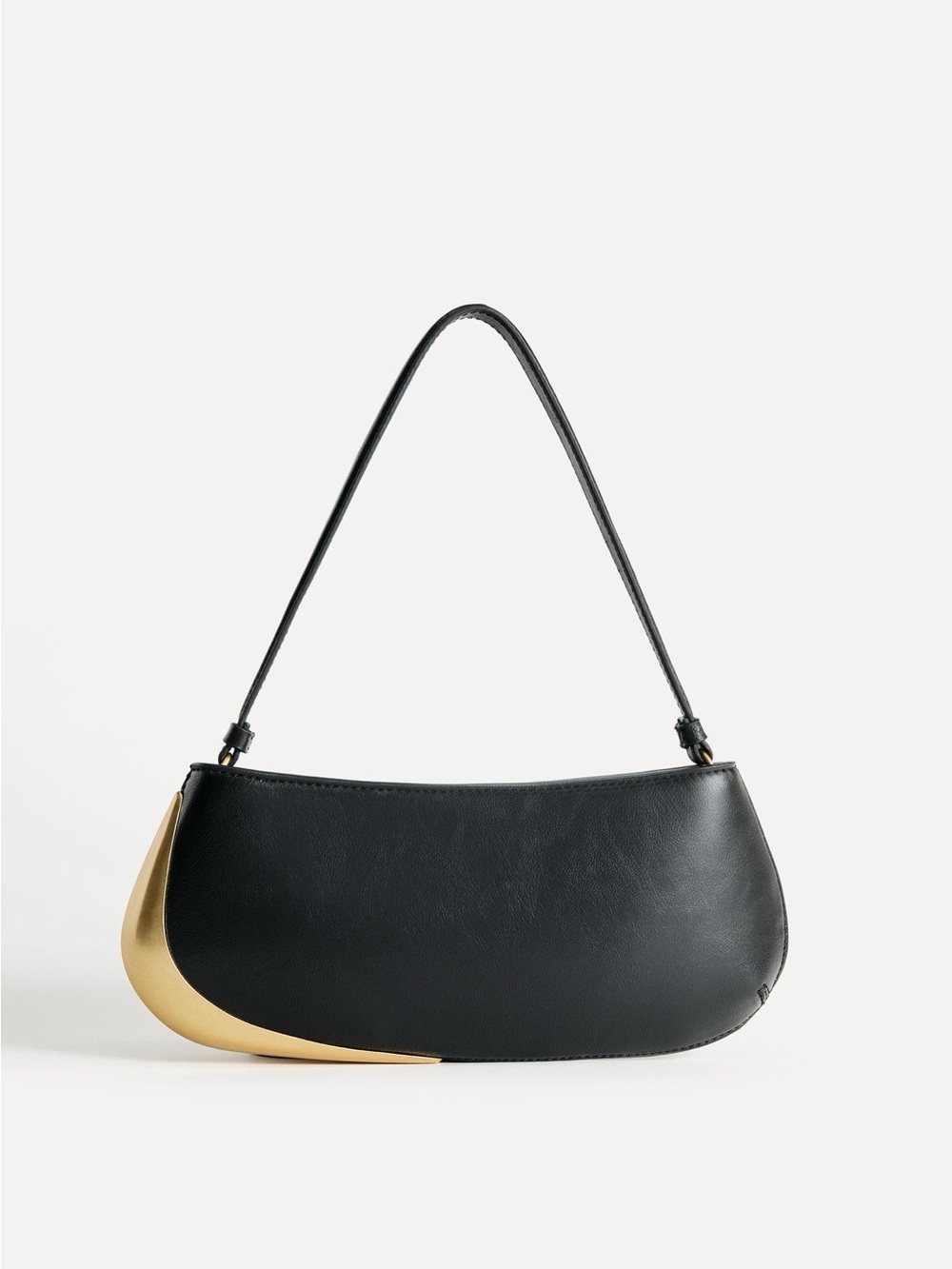 Zaras 50Th anniversary Collection leather shoulder bag w/ curved gold metal